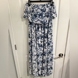 Blue and White Tie Dye Sleeveless Maxi Dress